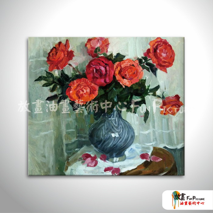 印象玫瑰43 純手繪 油畫 橫幅 紅綠 中性色系 印象 掛畫 無框畫 民宿 室內設計 居家佈置