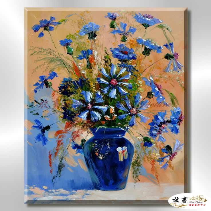 印象派花卉98 純手繪 油畫 直幅 藍褐 中性色系 印象 掛畫 無框畫 民宿 室內設計 居家佈置