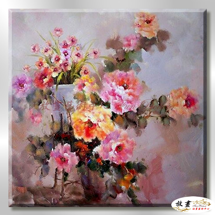 印象派花卉188 純手繪 油畫 方形 粉紅 暖色系 印象 掛畫 無框畫 民宿 室內設計 居家佈置