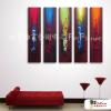 5拼抽象39 純手繪 油畫 直幅*5 紅底 暖色系 流彩 裝飾 無框畫 民宿 餐廳 裝潢 室內設計