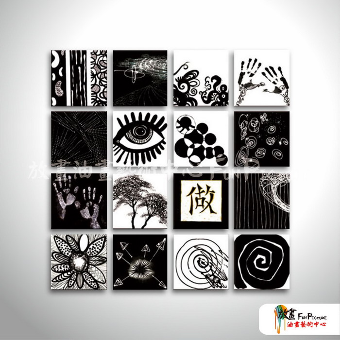 多拼抽象方36 純手繪 油畫 方形 黑灰 中性色系 形體 裝飾 畫飾 無框畫 民宿 餐廳 室內設計