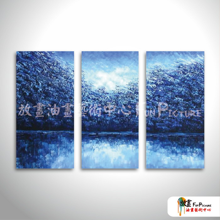3拼風景H48 純手繪 油畫 直幅*3 藍色 冷色系 掛畫 裝飾 無框畫 民宿 餐廳 裝潢 室內設計