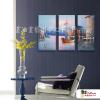 3拼風景H70 純手繪 油畫 直幅*3 褐藍 中性色系 掛畫 裝飾 無框畫 民宿 餐廳 裝潢 室內設計