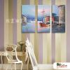 3拼風景H70 純手繪 油畫 直幅*3 褐藍 中性色系 掛畫 裝飾 無框畫 民宿 餐廳 裝潢 室內設計