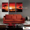 3拼風景S27 純手繪 油畫 直幅*3 紅橙 暖色系 掛畫 裝飾 無框畫 民宿 餐廳 裝潢 室內設計
