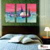 3拼風景T9 純手繪 油畫 直幅*3 紅綠 中性色系 掛畫 裝飾 無框畫 民宿 餐廳 裝潢 室內設計