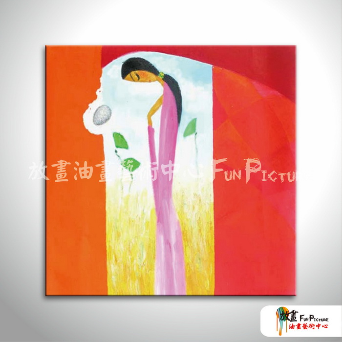 越南景03 純手繪 油畫 方形 紅底 暖色系 藝術品 裝飾 無框畫 裝潢 室內設計 客廳掛畫