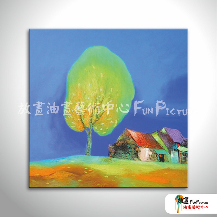 越南景11 純手繪 油畫 方形 籃底 冷色系 藝術品 裝飾 無框畫 裝潢 室內設計 客廳掛畫
