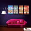 4拼風景樹B14 純手繪 油畫 直幅*4 多彩 中性色系 印象 掛畫 無框畫 餐廳 裝潢 室內設計