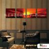 4拼風景02 純手繪 油畫 方形*4 紅橙 暖色系 寫實 掛畫 無框畫 民宿 餐廳 裝潢 室內設計