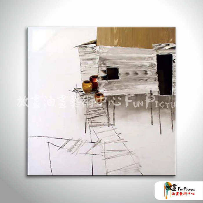 越南景15 純手繪 油畫 方形 灰底 中性色系 藝術品 裝飾 無框畫 裝潢 室內設計 客廳掛畫