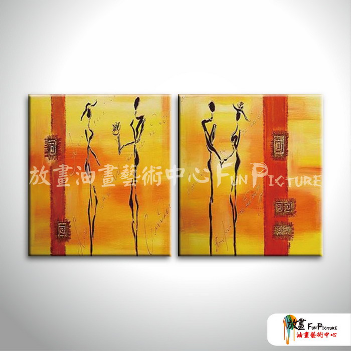 2拼抽象A21 純手繪 油畫 直幅*2 黃橙 暖色系 形象 畫飾 無框畫 民宿 餐廳 裝潢 室內設計