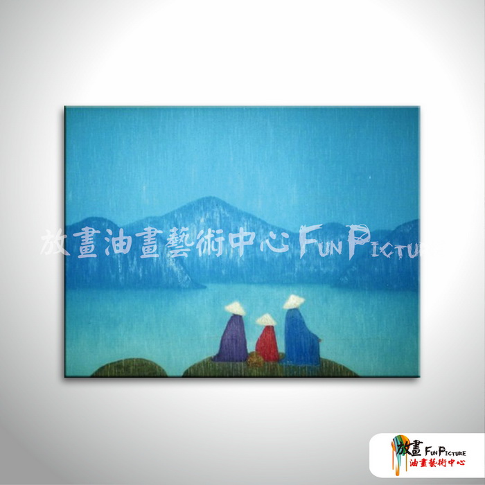越南景40 純手繪 油畫 橫幅 藍色 冷色系 藝術品 裝飾 無框畫 裝潢 室內設計 客廳掛畫