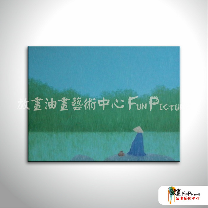 越南景41 純手繪 油畫 橫幅 藍綠 冷色系 藝術品 裝飾 無框畫 裝潢 室內設計 客廳掛畫