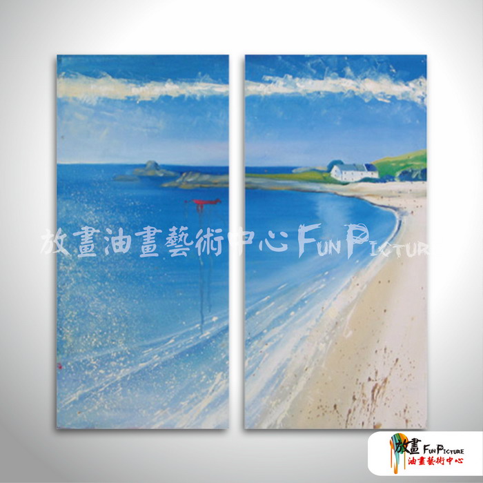 2拼風景大海D11 純手繪 油畫 直幅*2 藍底 冷色系 掛畫 裝飾 無框畫 民宿 餐廳 裝潢 室內設計