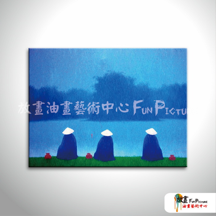 越南景42 純手繪 油畫 橫幅 藍色 冷色系 藝術品 裝飾 無框畫 裝潢 室內設計 客廳掛畫