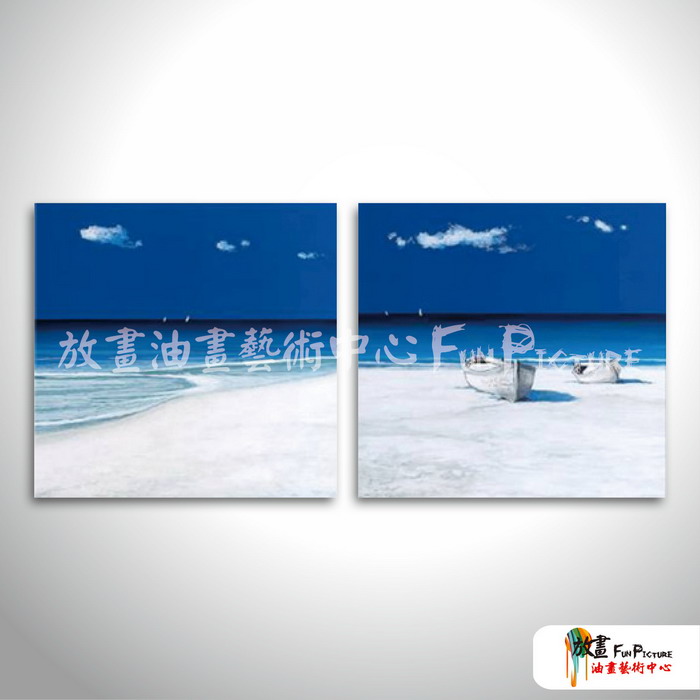 2拼風景海濱40 純手繪 油畫 方形*2 藍白 中性色系 掛畫 裝飾 無框畫 民宿 餐廳 裝潢 室內設計
