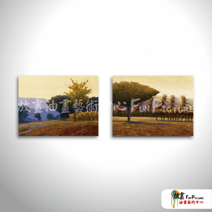 2拼風景樹A13 純手繪 油畫 橫幅*2 褐綠 中性色系 掛畫 裝飾 無框畫 民宿 餐廳 裝潢 室內設計