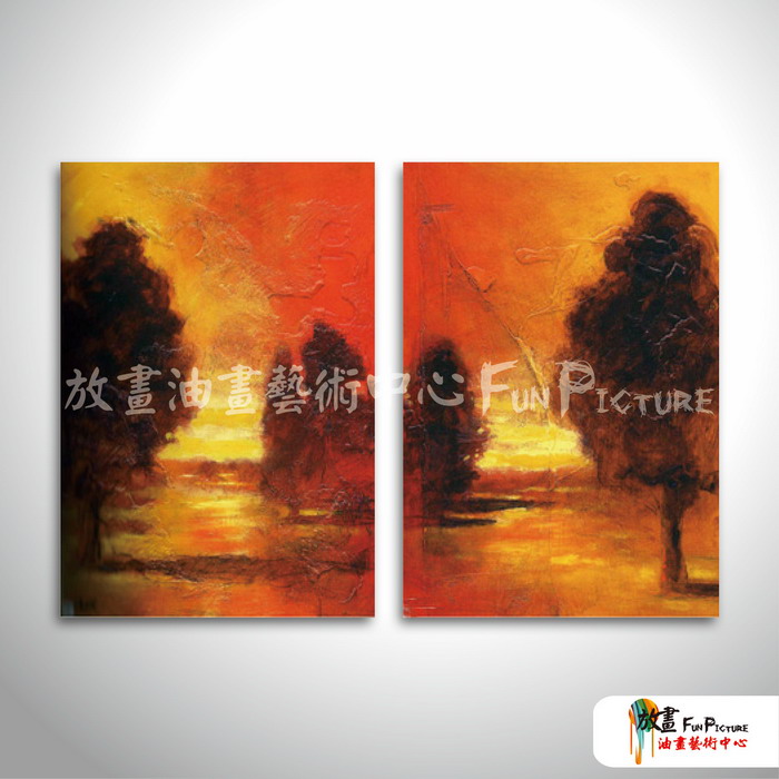 2拼風景樹B04 純手繪 油畫 直幅*2 紅褐 暖色系 掛畫 裝飾 無框畫 民宿 餐廳 裝潢 室內設計