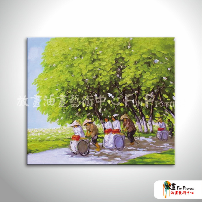 越南景51 純手繪 油畫 橫幅 綠色 冷色系 藝術品 裝飾 無框畫 裝潢 室內設計 客廳掛畫
