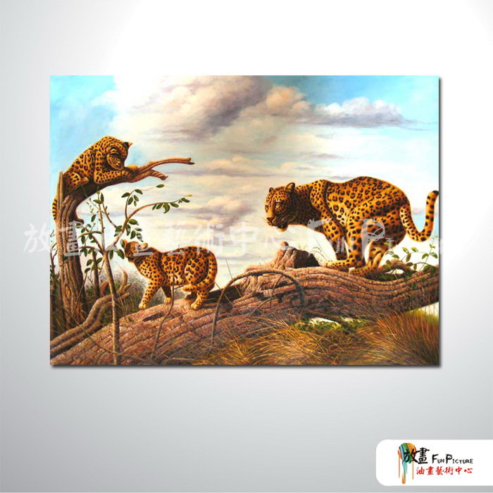 金錢豹A4 純手繪 油畫 橫幅 褐咖 中性色系 動物 大自然 藝術畫 掛畫 民宿 餐廳 室內設計