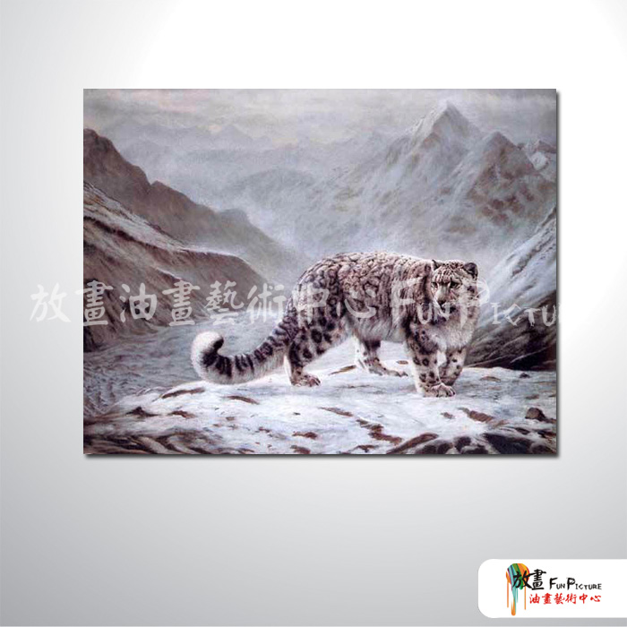 雪豹06 純手繪 油畫 橫幅 灰白 中性色系 動物 大自然 藝術畫 掛畫 民宿 餐廳 室內設計