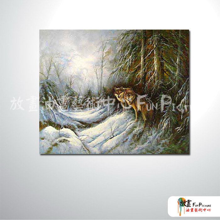 狼04 純手繪 油畫 橫幅 灰褐 中性色系 動物 大自然 藝術畫 掛畫 民宿 餐廳 室內設計