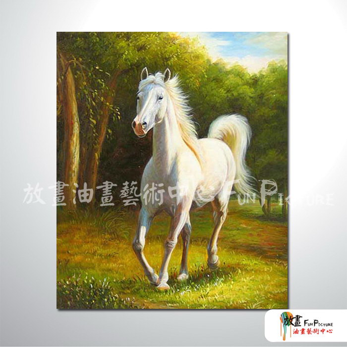 馬A27 純手繪 油畫 直幅 白綠 中性色系 動物 大自然 藝術畫 掛畫 民宿 餐廳 裝潢 室內設計