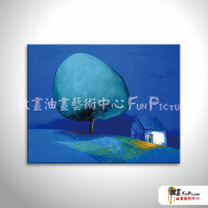 越南景69 純手繪 油畫 橫幅 藍色 冷色系 藝術品 裝飾 無框畫 裝潢 室內設計 客廳掛畫