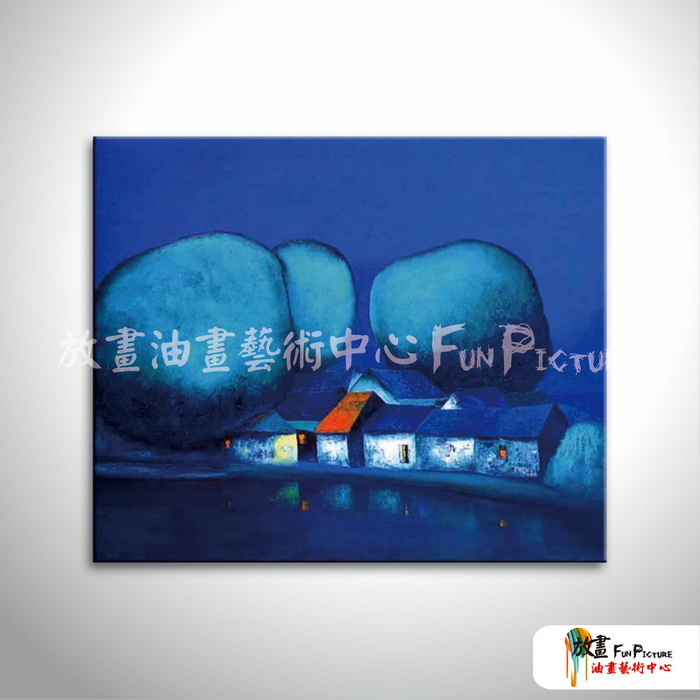 越南景70 純手繪 油畫 橫幅 藍色 冷色系 藝術品 裝飾 無框畫 裝潢 室內設計 客廳掛畫