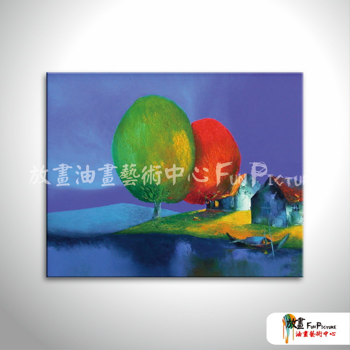 越南景71 純手繪 油畫 橫幅 藍底 冷色系 藝術品 裝飾 無框畫 裝潢 室內設計 客廳掛畫