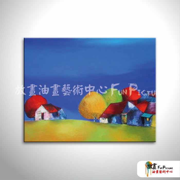 越南景72 純手繪 油畫 橫幅 藍底 冷色系 藝術品 裝飾 無框畫 裝潢 室內設計 客廳掛畫