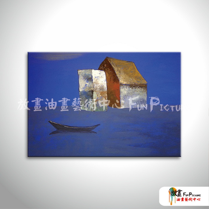 越南景73 純手繪 油畫 橫幅 藍底 冷色系 藝術品 裝飾 無框畫 裝潢 室內設計 客廳掛畫