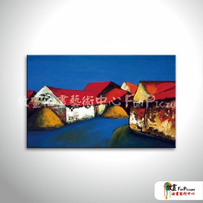 越南景127 純手繪 油畫 橫幅 藍底 冷色系 藝術品 裝飾 無框畫 裝潢 室內設計 客廳掛畫