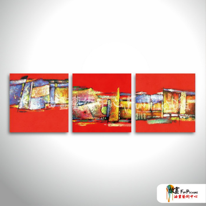 3拼抽象34 純手繪 油畫 方形*3 紅底 暖色系 色塊 裝飾 無框畫 民宿 餐廳 裝潢 室內設計
