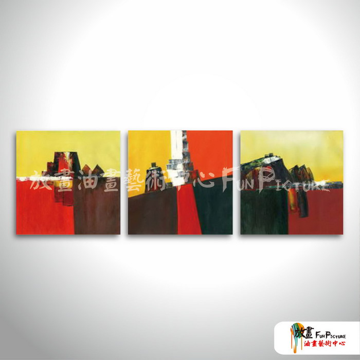 3拼抽象39 純手繪 油畫 方形*3 紅黃 暖色系 色塊 裝飾 無框畫 民宿 餐廳 裝潢 室內設計
