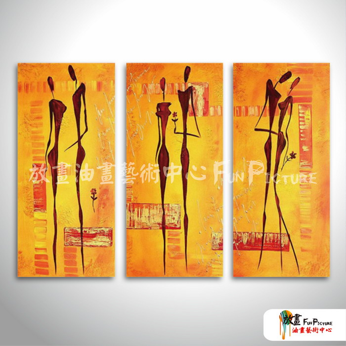 3拼抽象A07 純手繪 油畫 直幅*3 黃橙 暖色系 形象 裝飾 無框畫 民宿 餐廳 裝潢 室內設計