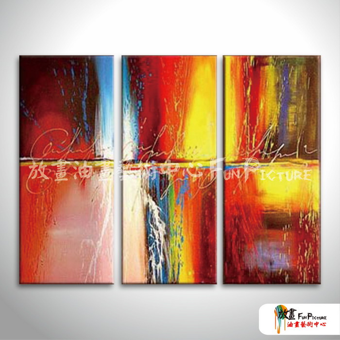3拼抽象A88 純手繪 油畫 直幅*3 紅黃 暖色系 流彩 裝飾 無框畫 民宿 餐廳 裝潢 室內設計