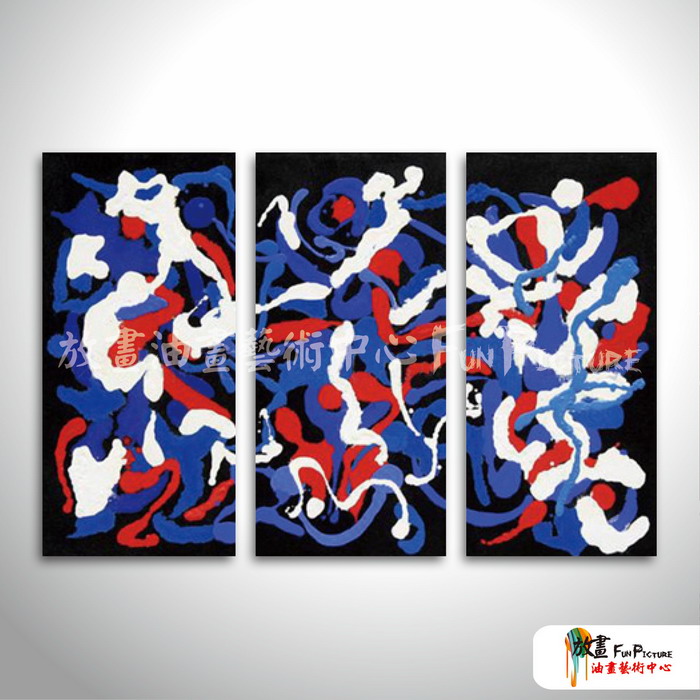 3拼抽象A140 純手繪 油畫 直幅*3 黑藍白 中性色系 線條 裝飾 無框畫 民宿 裝潢 室內設計