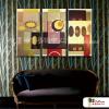 3拼抽象A147 純手繪 油畫 直幅*3 褐咖 中性色系 幾何 裝飾 無框畫 民宿 餐廳 裝潢 室內設計