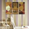 3拼抽象A151 純手繪 油畫 直幅*3 褐咖 中性色系 幾何 裝飾 無框畫 民宿 餐廳 裝潢 室內設計
