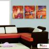 3拼抽象B38 純手繪 油畫 直幅*3 紅橙 暖色系 幾何 裝飾 無框畫 民宿 餐廳 裝潢 室內設計