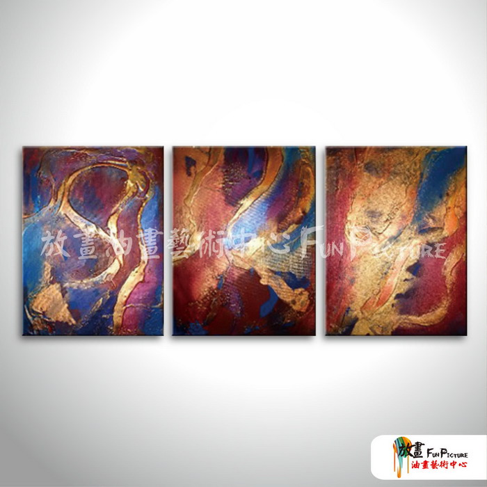 3拼抽象C16 純手繪 油畫 直幅*3 藍紅金 中性色系 肌理 裝飾 無框畫 民宿 餐廳 實拍影片