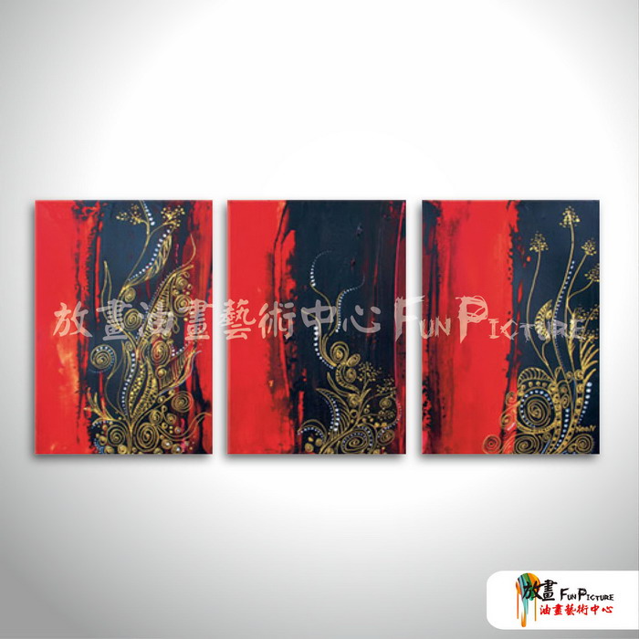 3拼抽象C23 純手繪 油畫 直幅*3 紅黑 中性色系 形象 裝飾 無框畫 民宿 餐廳 裝潢 室內設計