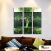 3拼抽象E66 純手繪 油畫 直幅*3 綠色 冷色系 形象 裝飾 無框畫 民宿 餐廳 裝潢 室內設計
