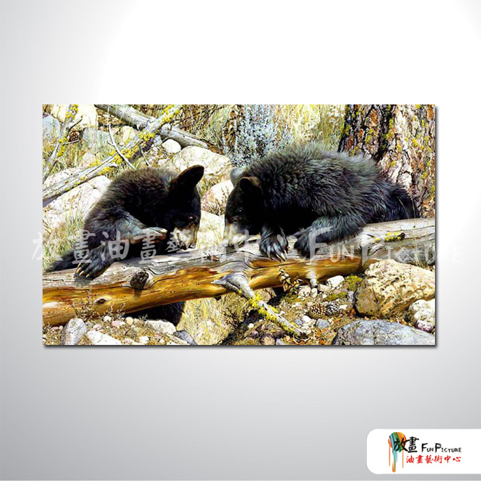 黑熊01 純手繪 油畫 橫幅 黑褐 中性色系 動物 大自然 藝術畫 掛畫 民宿 餐廳 室內設計
