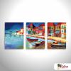 3拼海濱風景H65 純手繪 油畫 直幅*3 紅藍 中性色系 裝飾 無框畫 民宿 餐廳 裝潢 室內設計