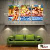 3拼海濱女郎S32 純手繪 油畫 直幅*3 褐藍 中性色系 裝飾 無框畫 民宿 餐廳 裝潢 室內設計