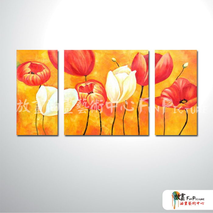 3拼花卉A9 純手繪 油畫 直幅*2方形*1 紅橙 暖色系 藝術品 造型 無框畫 民宿 餐廳 室內設計