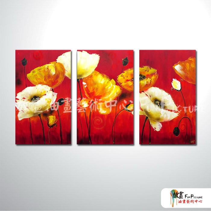 3拼花卉B17 純手繪 油畫 直幅*3 紅色 暖色系 藝術品 裝飾 畫飾 無框畫 民宿 餐廳 室內設計